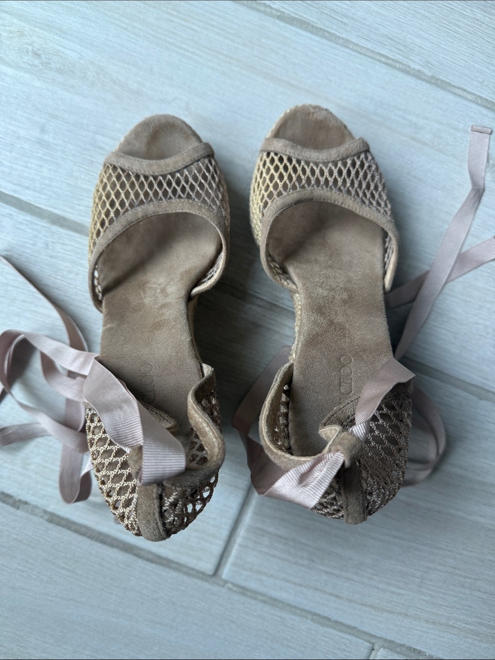 Jimmy Choo Blush Mesh Tie-Up Espadrille